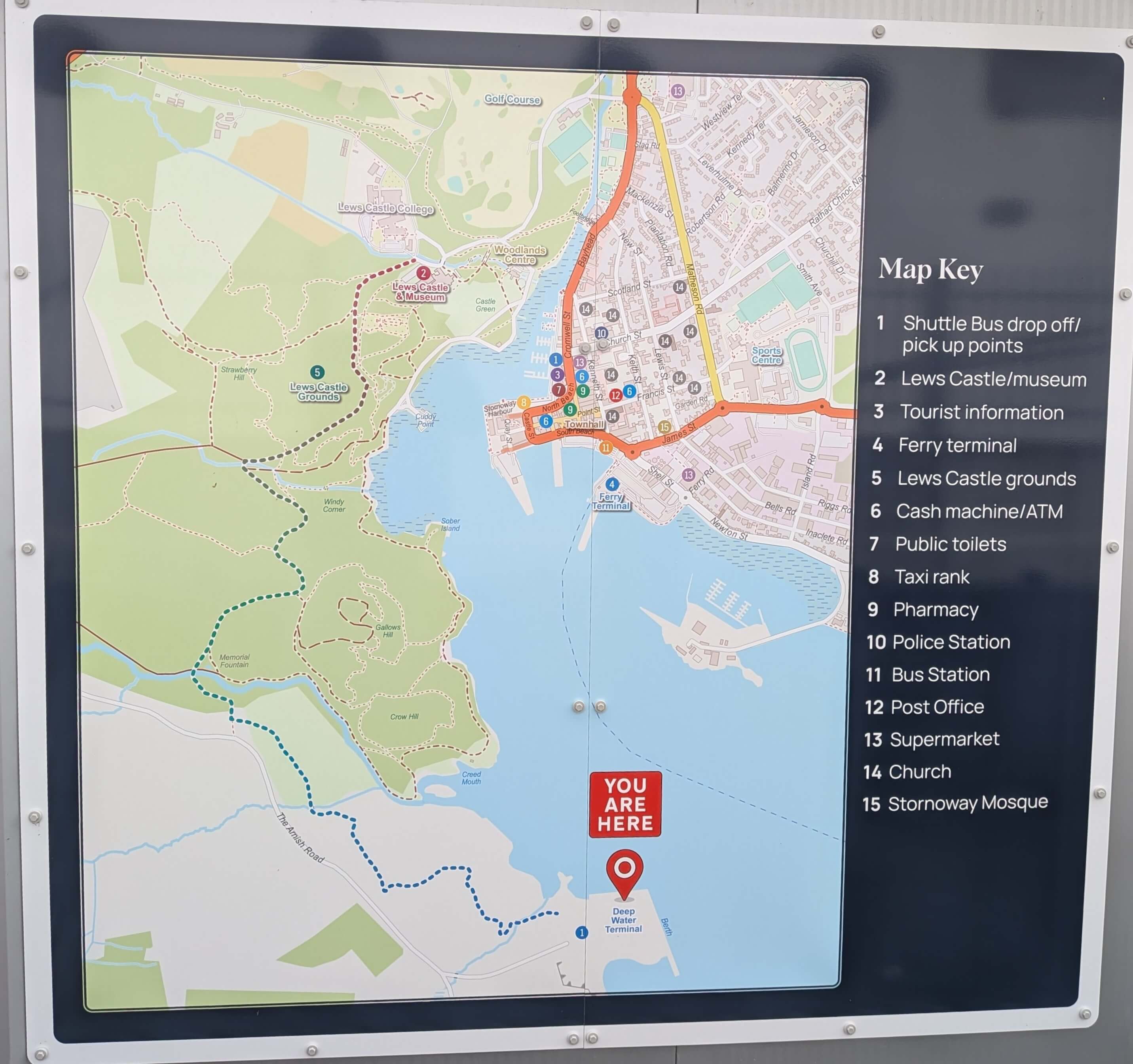 Map showing the deep water terminal at Arnish Point and old town Stornoway