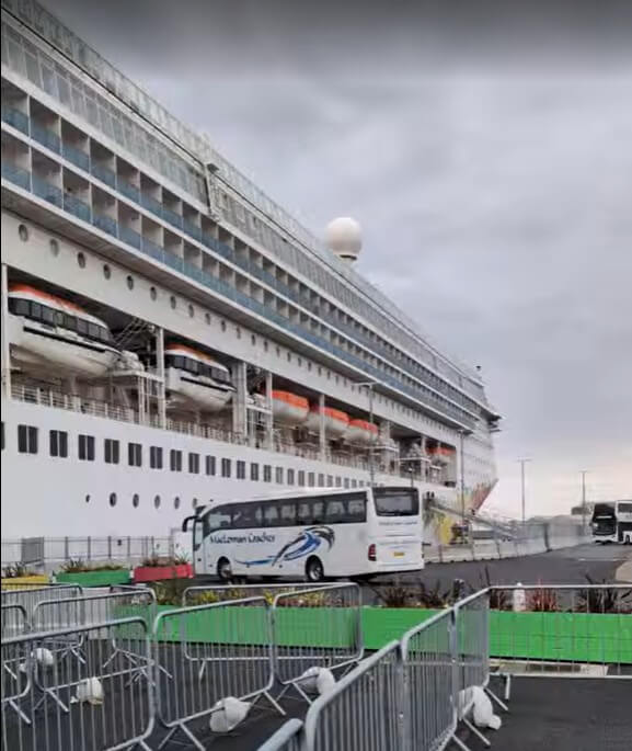 Double-decker shuttle bus at Stornoway's new deep water terminal